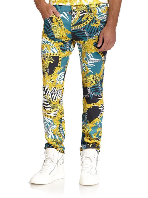 mens versace 2017 runway mantas fit print white jeans|Men's Versace Jeans .